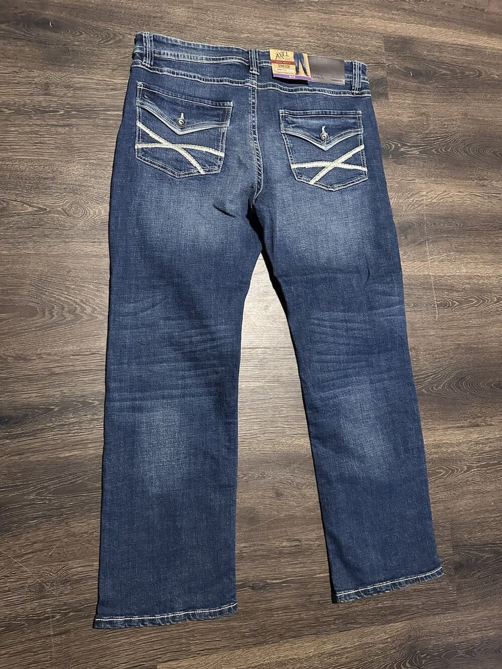 NWT TK Axel Jeans 36x32 Blue Men's Slim Boot Cut Straight Stretch